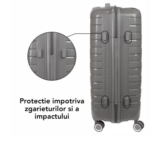 Set Trolere Voiaj, 4 Piese (35l, 43l, 70l, 105l), StowAway, 4 Roti Duble 360 Grade, Detasabile, PP, Inchidere Cifru, Negru, Gri, Naimeed D5967 [13]