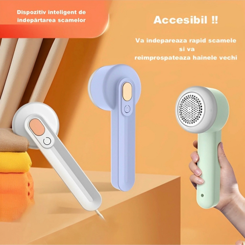Casa, Gradina & Bricolaj - Aparat de scame pentru curatat haine, Andowl®, Baterie Litiu-polimer 2000 mAh, Incarcare USB-C DC 5V, Autonomie 2-3 ore, 6 Lame, Display LED, Material ABS, 3 Moduri de Viteza, Culoare Alb, Q-M91