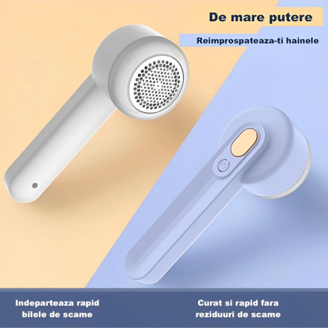 Aparat de scame pentru curatat haine, Andowl®, Baterie Litiu-polimer 2000 mAh, Incarcare USB-C DC 5V, Autonomie 2-3 ore, 6 Lame, Display LED, Material ABS, 3 Moduri de Viteza, Culoare Alb, Q-M91 [1]