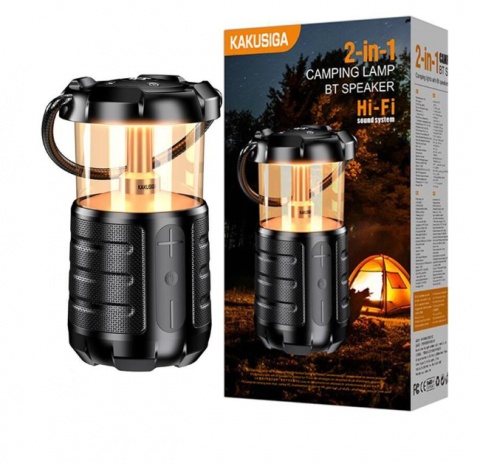 Boxă Portabilă, Tip Lampă, de Camping, Wireless BT 5.3, LED Felinar, 15W, 3600mAh, Negru, (KSC- 1117) [6]