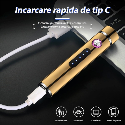 Bricheta electrica reincarcabila, cu cablu USB, fara gaz, dublu arc electric, antivant, incandescenta, usoara si portabila [6]