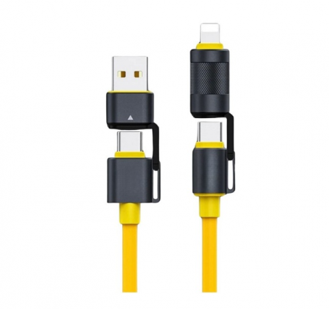 Telefoane mobile & accesorii - Cablu Încărcare Rapidă 4 în 1, 100W, Compatibil iPhone, Huawei, Xiaomi, OPPO – USB Lightning, USB Type-C, Type C-Type C, Type C-Lightning, 480Mbps, 1.5m, Galben (Q-SJ58)