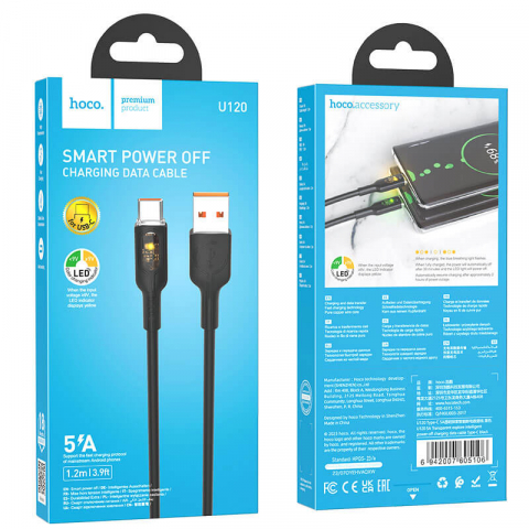 Cablu USB-A la USB-C cu Încărcare Rapidă 18W și Indicator LED, 1.2m, 5A, Transfer de Date și Alimentare Eficientă, Hoco (U120-1) [3]