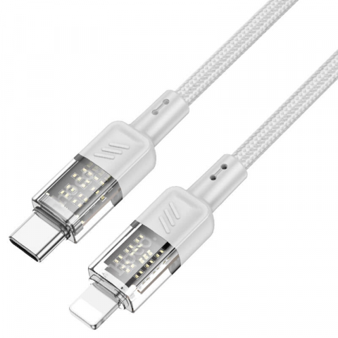 Incarcatoare telefoane - Cablu USB-C, Lightning pentru Încărcare Rapidă și Transfer de Date, iPhone, QC3.0, Crystal, 1.2m, Hoco (U1290)