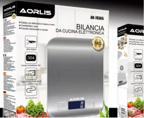 Cântar de Bucătărie Electronic, Oțel Inoxidabil, 5 kg, Multifuncțional și Rezistent la Apă, Aorlis (AO-78365) [1]