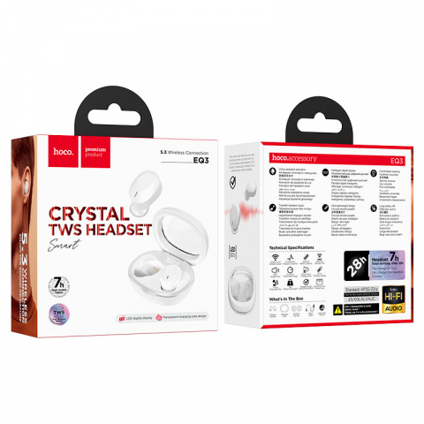 Casti Bluetooth TWS In Ear cu Carcasa Transparenta si Display Digital, Hoco (EQ3) [3]