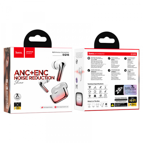 Casti Wireless, In Ear, Bluetooth 5.3, 320mAh, ANC+ENC, Hoco EQ16 Shine, Negru [6]