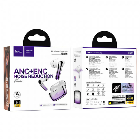 Casti Wireless, In Ear, Bluetooth 5.3, 320mAh, ANC+ENC, Hoco EQ16 Shine, Negru [4]