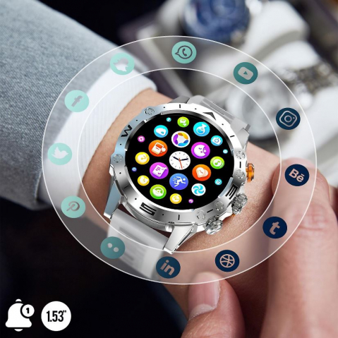Ceas Smartwatch HOCO Y20, Accepta apeluri, 300mAh, Functii multiple, Ecran 1.53 inch, Curea silicon, Gri [2]