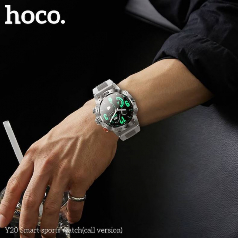 Ceas Smartwatch HOCO Y20, Accepta apeluri, 300mAh, Functii multiple, Ecran 1.53 inch, Curea silicon, Gri [3]
