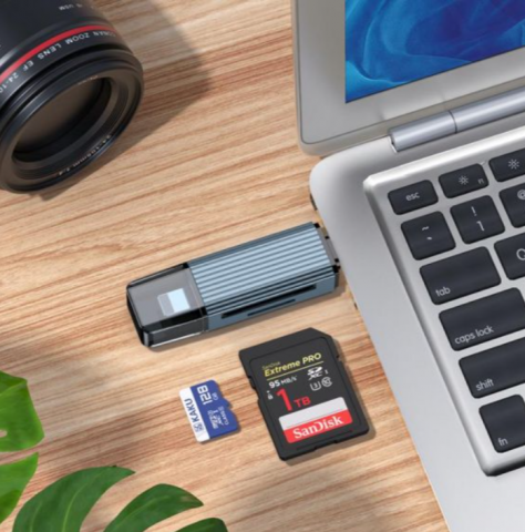 Incarcatoare telefoane - Cititor Card, OTG Transfer, Lightning la USB-C, 2 in 1, 5GB/s, BLUE, Kakusiga (KSC-1412)