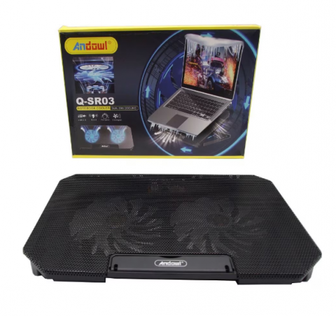 Cooler Laptop cu 2 Ventilatoare, Silentios, 13", USB, Negru, Andowl (Q-S03) [2]