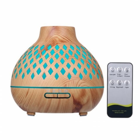 Articole Sanatate & Wellness - Difuzor de uleiuri esentiale 500 ml pentru casa, yoga, birou, spa, dormitor, camera copilului, aromoterapie cu ultrasunete si arome, functie de umidificare a aerului, Ulei parfumat, lumina led si temp
