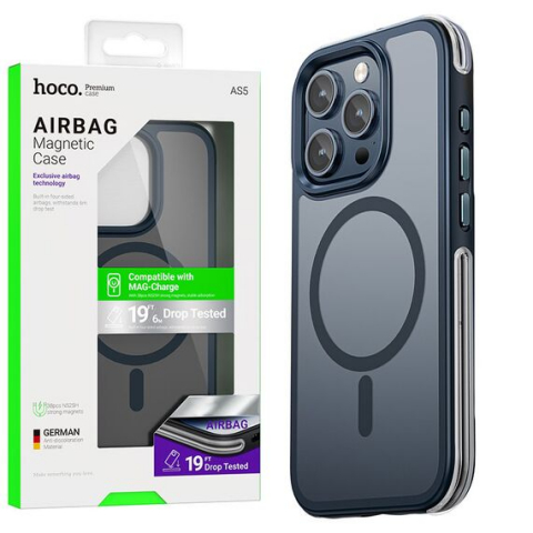 Husa Hoco pentru iPhone 15, cu MagSafe, Magnet, GripEdge, Frosted Gray, Albastru (AS5) [4]