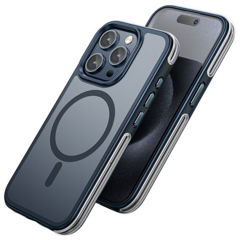 Husa Hoco pentru iPhone 15, cu MagSafe, Magnet, GripEdge, Frosted Gray, Albastru (AS5) [5]