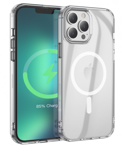 iPhone 13 - Husa iPhone 13, cu MagSafe, Airbags, Colturi AntiDrop, Magnet White/CLEAR, (HOC-13)