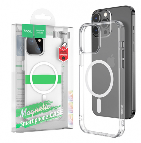 Husa iPhone 13, cu MagSafe, Airbags, Colturi AntiDrop, Magnet White/CLEAR, (HOC-13) [1]