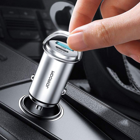 Incarcatoare telefoane - Încărcător Auto, Mini, Fast Charging, 1xUSB-C, 1xUSB-A, 45W, PD, Ring-Pull, JoyRoom, Negru, (C-A35)