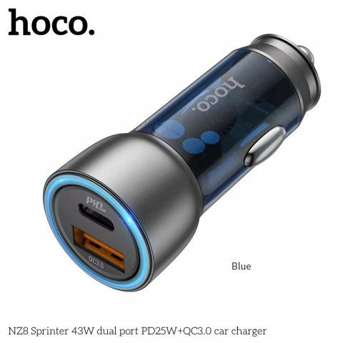 Incarcatoare telefoane - Încărcător auto rapid inteligent HOCO NZ8 Sprinter 43W USB+PD25W Transparent Dual Port