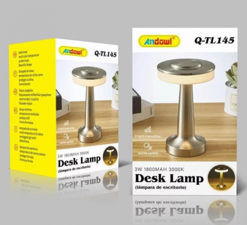 Lampă de Birou Metalică cu LED, Reîncărcabilă, Touch Control, 3 Nuanțe de Lumină, Aurie, Andowl (Q-TL145) [1]
