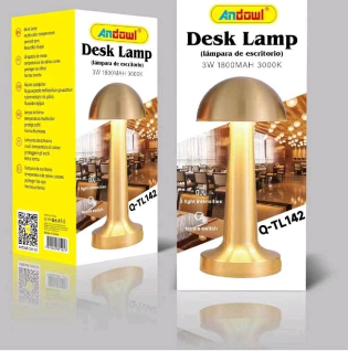 Lampă de Masă Portabilă, Tip Ciupercă, Aurie, 3W, Reglabilă prin Touch, 1800mAh, 3000K, Andowl (Q-TL142) [2]
