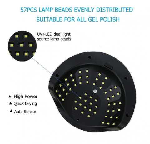 Lampa UV LED pentru Unghii, 220W, 57 LED-uri, Senzor Automat, Cronometru și Bază Detașabilă, Alb, Aorlis (AO-78034) [2]