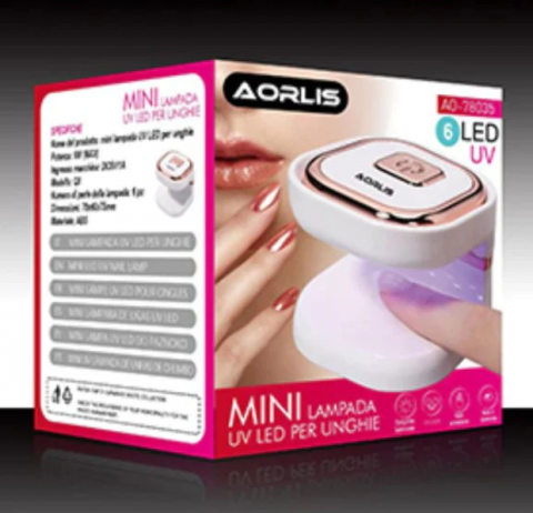 Mini Lampa LED UV pentru Unghii, 6 LED-uri, 6W, Alb-Roz, Aorlis (AO-78035) [2]