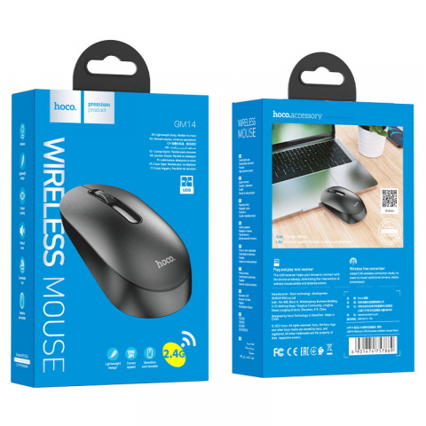 Mouse Fara Fir, Wireless Hoco GM14, Ultrausor, Conexiune 2.4Ghz, Optic, Silentios Negru [3]