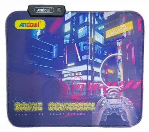 PC, Periferice & Software - Mousepad RGB Iluminat pentru Gaming, Antiderapant, 250x300x4 mm, Control Tactil și Alimentare USB, Andowl (Q-R20)