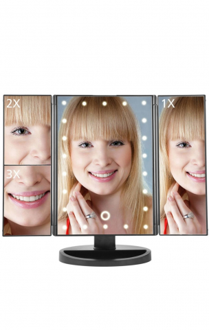 Oglinzi cosmetice - Oglinda de machiaj LED cu iluminare, Pliabila, 22 LED-uri, Pivotare 180 grade, Zoom 10X, Alimentare USB, Q-LM11