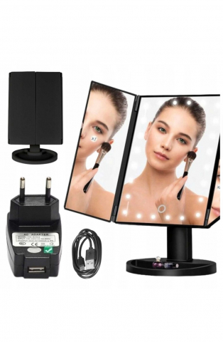 Oglinda de machiaj LED cu iluminare, Pliabila, 22 LED-uri, Pivotare 180 grade, Zoom 10X, Alimentare USB, Q-LM11 [3]