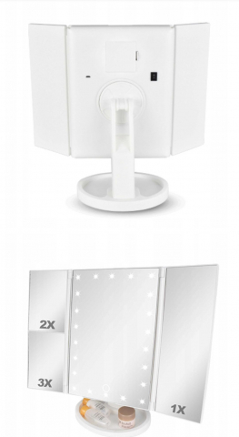 Oglinda de machiaj LED cu iluminare, Pliabila, 22 LED-uri, Pivotare 180 grade, Zoom 10X, Alimentare USB, Q-LM11 [1]