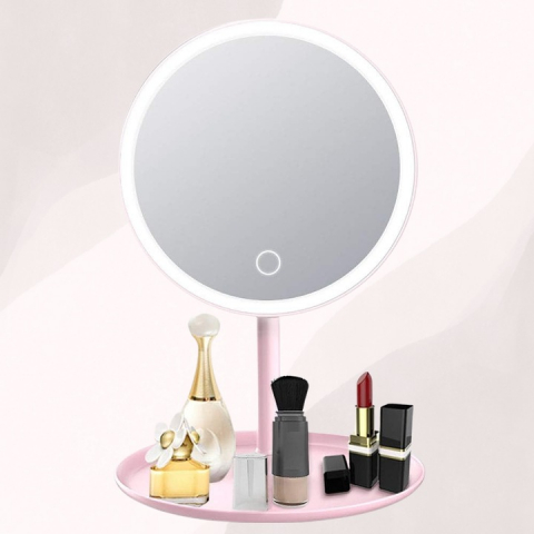 Oglinzi cosmetice - Oglinda machiaj LED, tava depozitare, rotatie 90, incarcare USB