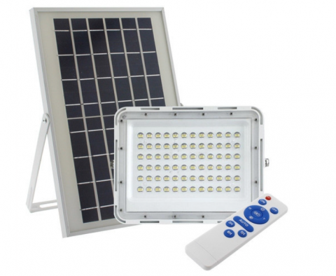 Corpuri de iluminat exterior - Proiector LED, cu Panou Solar si Telecomanda, Rezistent la Apa, 150W, Negru/Alb, IP65 (ZS56-005)