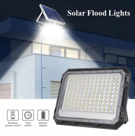 Proiector LED, cu Panou Solar si Telecomanda, Rezistent la Apa, 150W, Negru/Alb, IP65 (ZS56-005) [1]