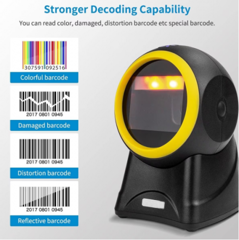 Scaner de Coduri de Bare cu Cablul USB, 1D 2D AQR, Omnidirecțional, Detectare Automată, Negru-Galben, Andowl (Q-SM6) [1]