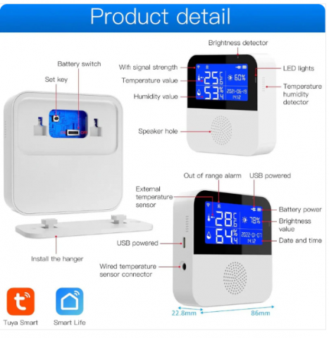 Senzor Inteligent WiFi de Temperatură și Umiditate, Ecran LCD 2.9 inch, Andowl (Q-WD01) [1]