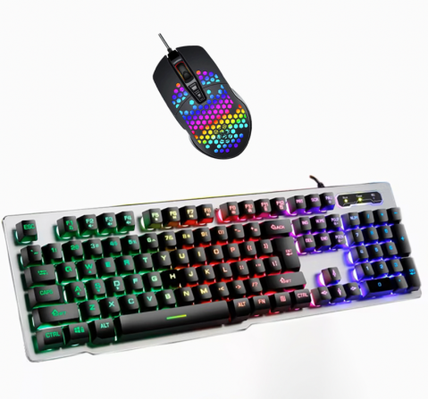 PC, Periferice & Software - Set tastatura si mouse gaming Andowl QK809 USB iluminare RGB