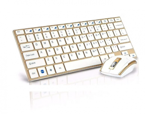 PC, Periferice & Software - Set Tastatură și Mouse Wireless, Design Compact și Elegant, Culoare Gold, Andowl (QK3940)