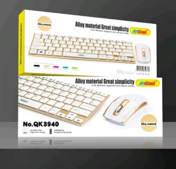 Set Tastatură și Mouse Wireless, Design Compact și Elegant, Culoare Gold, Andowl (QK3940) [2]
