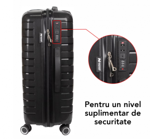 Set Trolere Voiaj, 4 Piese (35l, 43l, 70l, 105l), StowAway, 4 Roti Duble 360 Grade, Detasabile, PP, Inchidere Cifru, Negru, Gri, Naimeed D5967 [14]