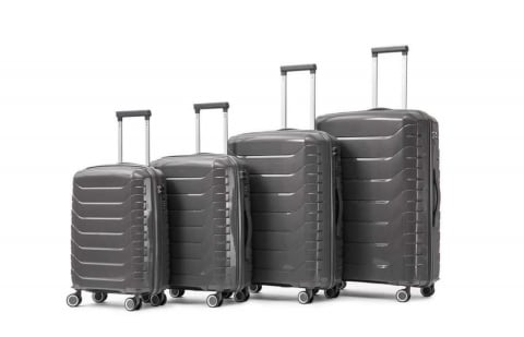 Trolere - Set Trolere Voiaj, 4 Piese (35l, 43l, 70l, 105l), StowAway, 4 Roti Duble 360 Grade, Detasabile, PP, Inchidere Cifru, Negru, Gri, Naimeed D5967
