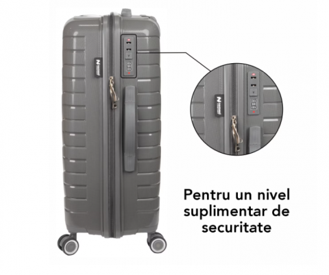Set Trolere Voiaj, 4 Piese (35l, 43l, 70l, 105l), StowAway, 4 Roti Duble 360 Grade, Detasabile, PP, Inchidere Cifru, Negru, Gri, Naimeed D5967 [11]