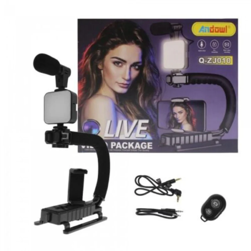 Stabilizator de imagine pentru telefon/aparat foto, cu telecomanda, maner in C, lumină LED si microfon Q-ZJ010 [3]