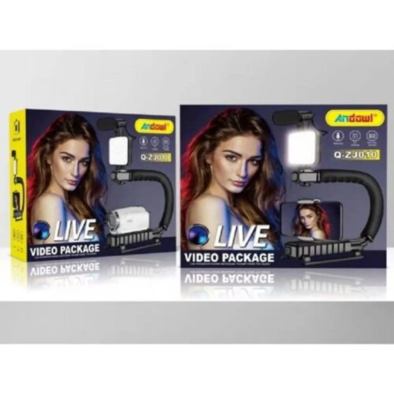 Stabilizator de imagine pentru telefon/aparat foto, cu telecomanda, maner in C, lumină LED si microfon Q-ZJ010 [4]