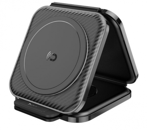 Stație de Încărcare Wireless 3 în 1, Pliabilă, MagSafe, 15W, Qi, Compatibilă cu Telefon, Ceas și Căști, Negru, Hoco (CQ4) [1]