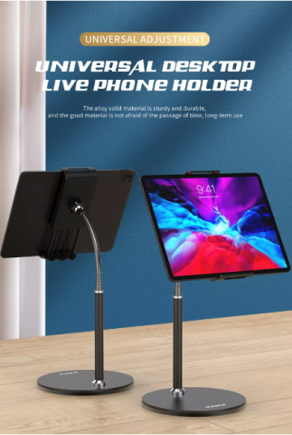Suport si docking telefoane - Suport de Birou Reglabil pentru Tabletă/Telefon, cu Braț Rotativ 360°, Negru, Kaku (KSC-463)