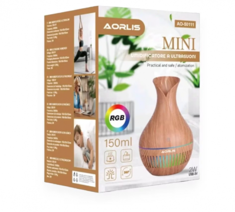 Umidificator Ultrasonic cu Aromaterapie, Iluminare LED RGB și Oprire Automată, 150ml, Design Modern Bej AORLIS (AO50111) [2]