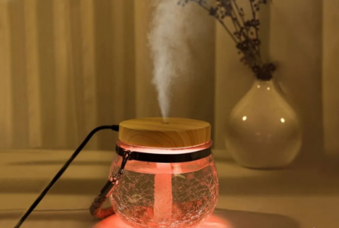 Articole wellness - Umidificator USB din sticlă, Difuzor de Arome și Lumină Ambientală RGB, 400 ml, Design Modern și Compact