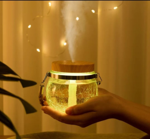 Articole Sanatate & Wellness - Umidificator USB din sticlă, Difuzor de Arome și Lumină Ambientală RGB, 400 ml, Design Modern și Compact